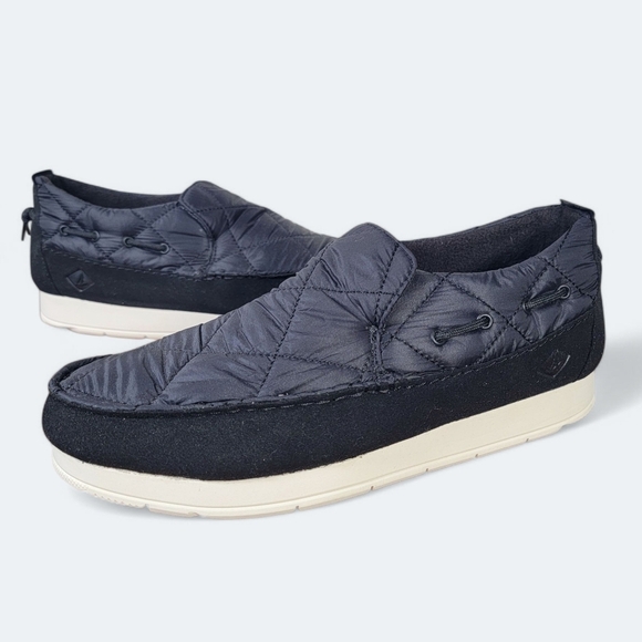 NEW Sperry Moc-Sider Nylon Black Quilted Slip-On Shoes Loafers Mens Size 9.5 - Picture 1 of 17